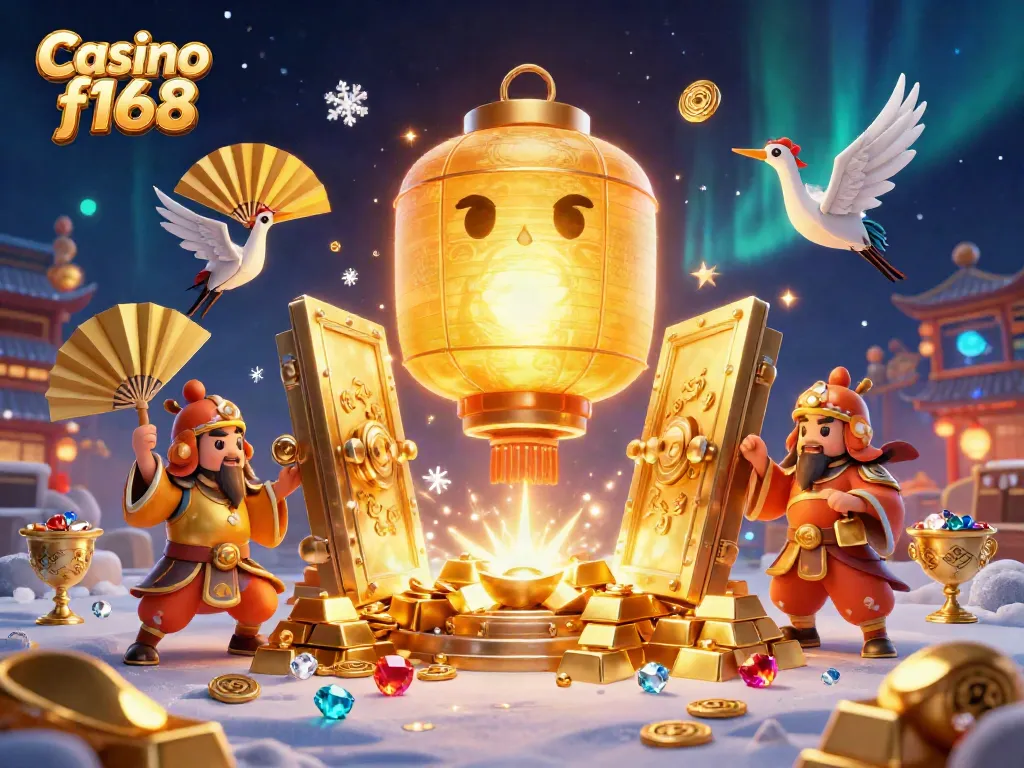 Experience Casino f168's vibrant night market casino scene with golden lanterns and treasures.