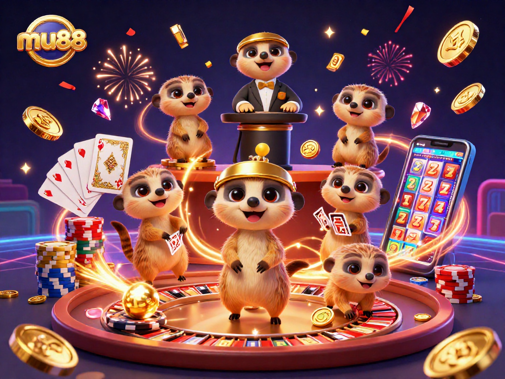 Win big with mu88 at this vibrant meerkat casino scene filled with excitement and rich game elements.