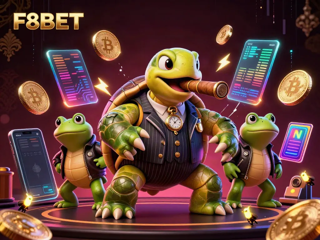 Engage in thrilling experiences at F8BET with vibrant 3D characters and iconic gambling elements.