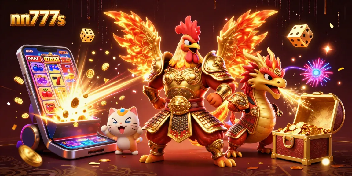 Experience the thrill at nn777s with a vibrant 3D gambling scene featuring epic characters and exciting game elements.