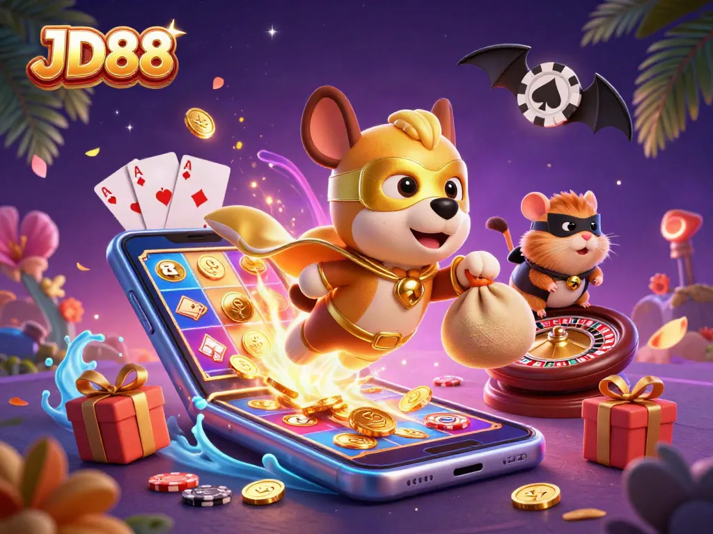 Experience the thrilling adventures of JD88 with a superhero dog saving the day with gold coins!