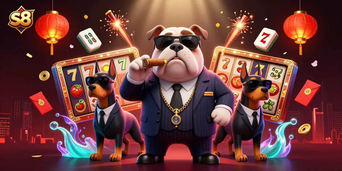 Experience thrilling gaming with S8's vibrant casino atmosphere featuring slot reels and a mafia boss.
