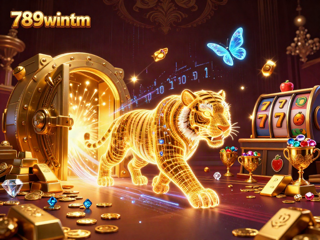 Experience the thrill of 789wintm with a dazzling digital casino scene filled with treasures and excitement.