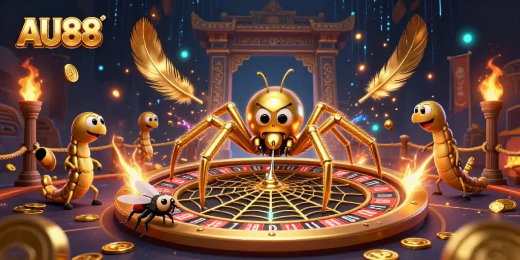 Experience thrilling bets at AU88, where a golden spider weaves a casino web of excitement.