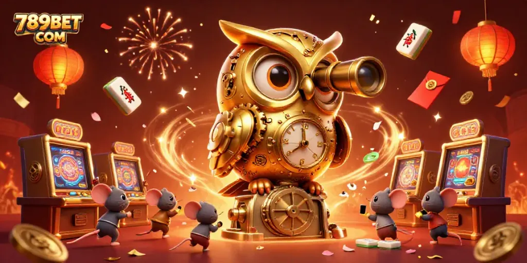 Experience thrilling gameplay with 789BET COM's vibrant casino scene featuring golden owl and playful mice.