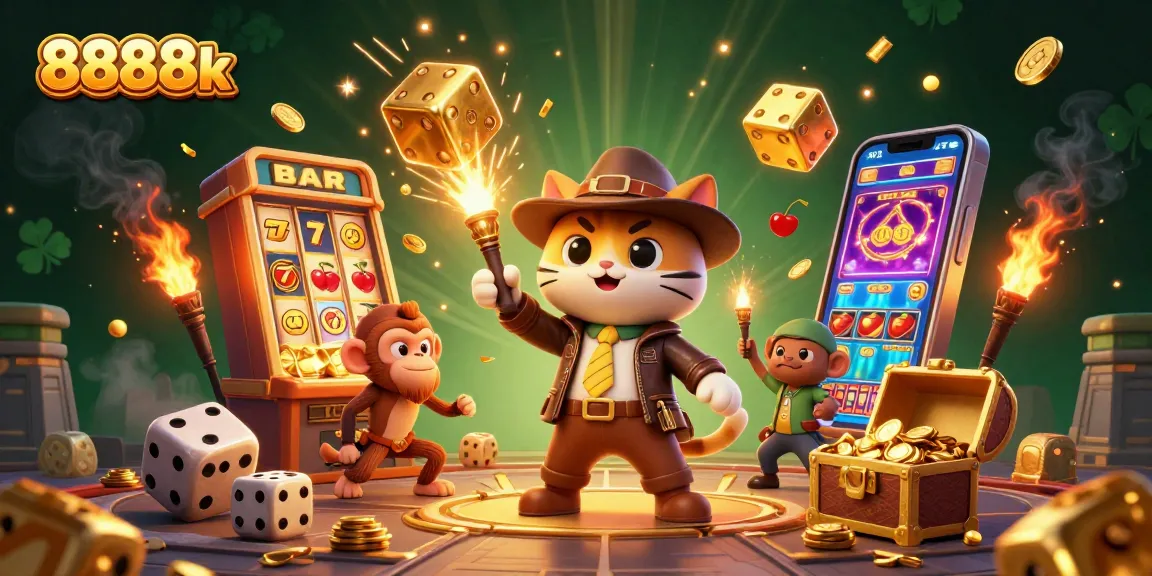 Experience thrilling gameplay with 8888k as an explorer discovers a golden casino artifact.