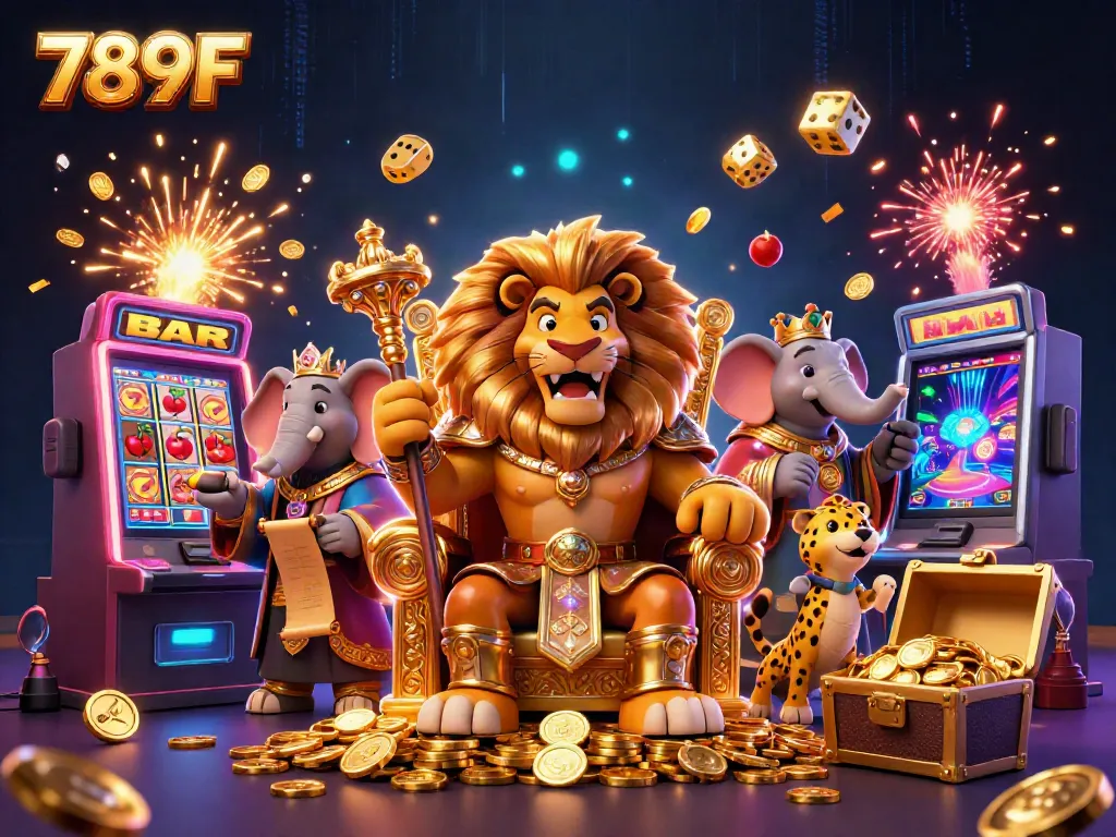 Experience the excitement of 789F with a 3D lion king and casino elements in a vibrant scene.