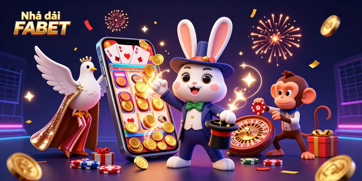 Experience the magic of Nhà cái FABET in vibrant 3D illustration with a whimsical casino theme.