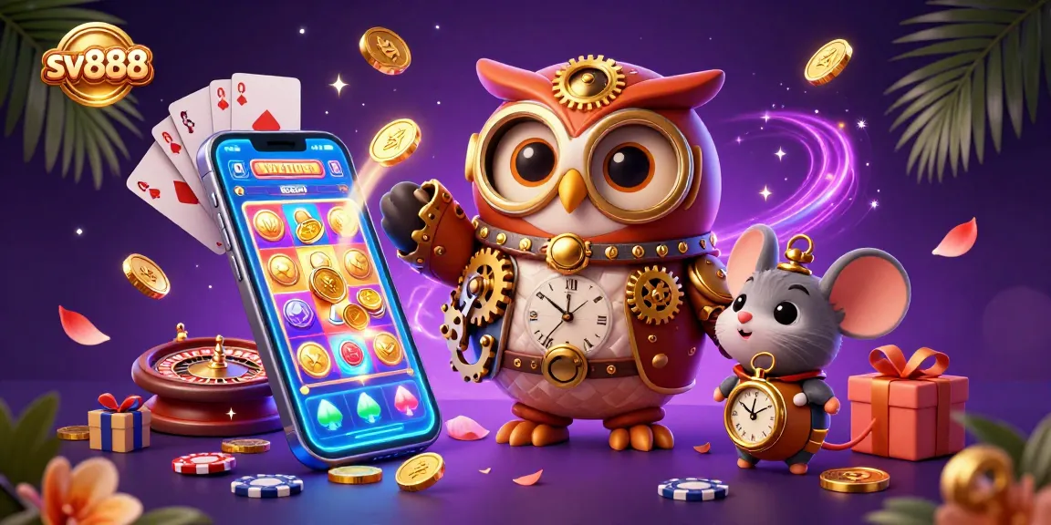 Experience the thrilling world of sv888 with a dynamic illustration featuring casino elements and engaging characters.