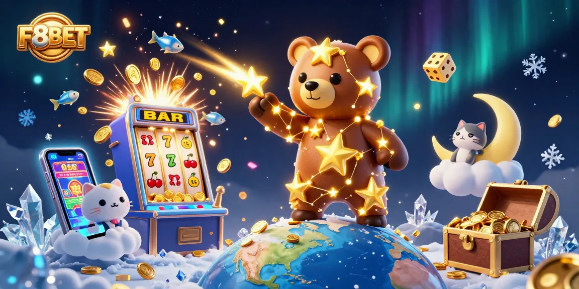Join the vibrant F8BET casino experience with a dazzling jackpot scene of winning elements.
