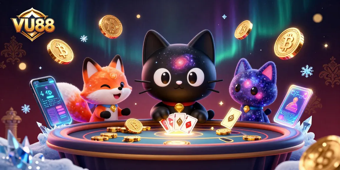 Experience VU88's vibrant casino world with a captivating 3D scene of gamified fortune.