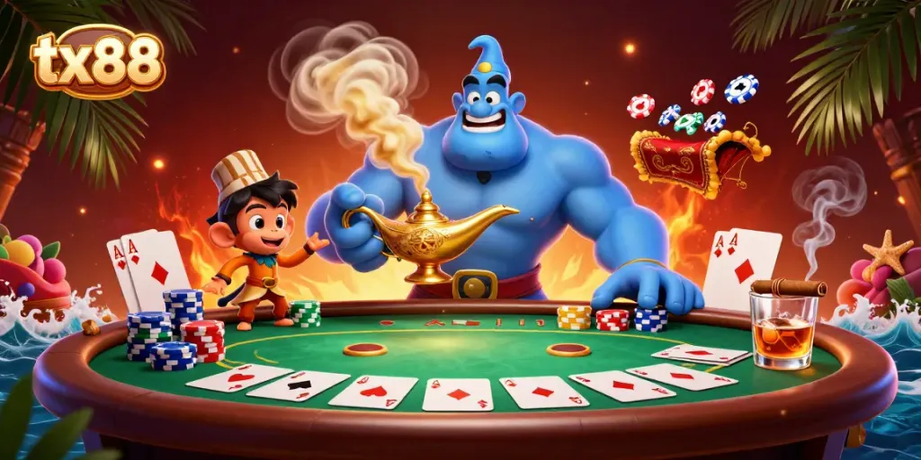 Experience the thrill of tx88 casino with dynamic gameplay, colorful poker chips, and captivating characters.