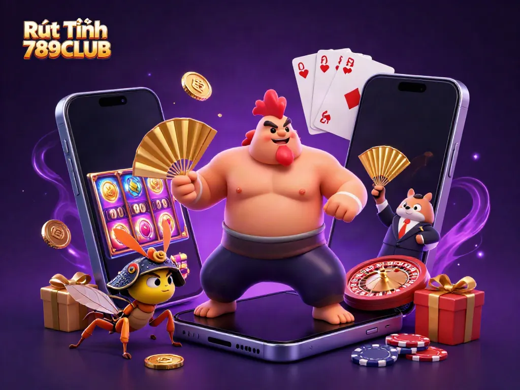 Win quickly with Rút Tiền 789CLUB, featuring lively casino characters and dynamic game elements.