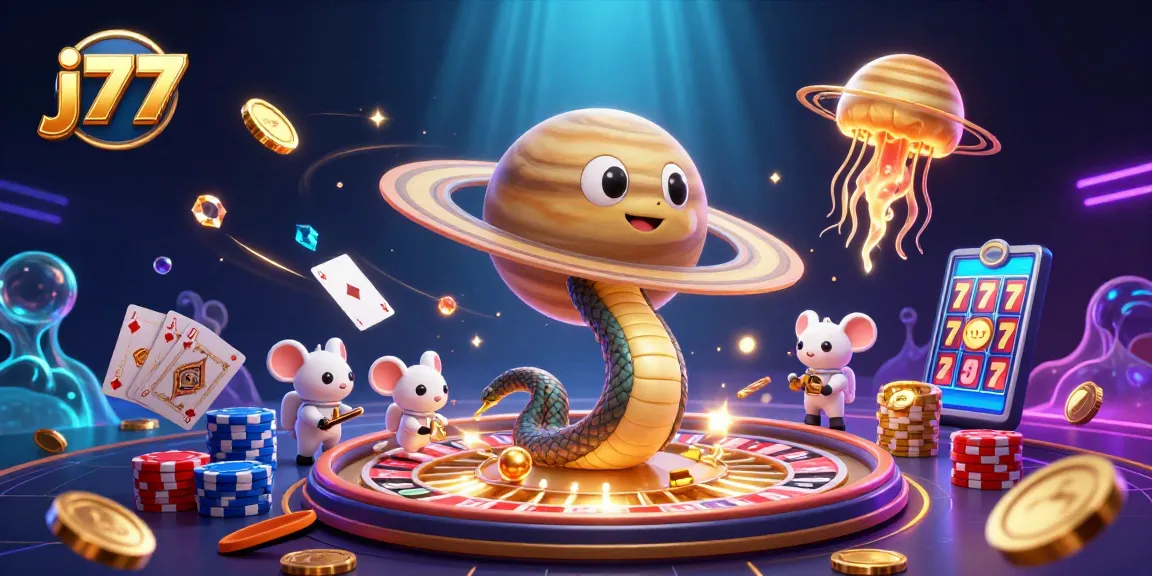 Experience thrilling gameplay at j77 with a 3D cosmic casino scene showcasing exciting elements.