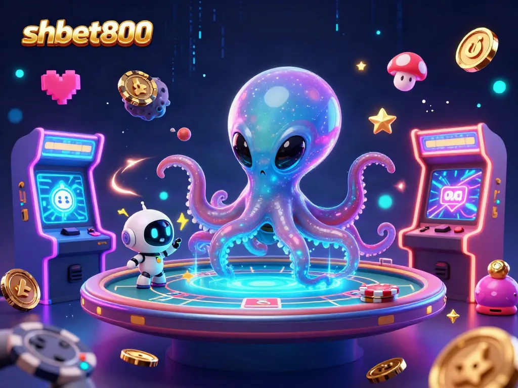 Experience shbet800's vibrant casino scene with an alien octopus and dynamic gaming elements