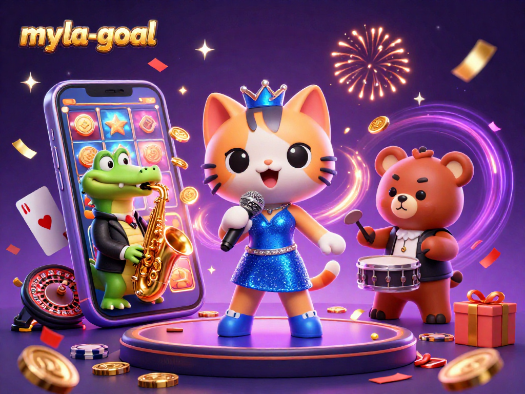 Experience the exciting myla-goal casino game with vibrant illustrations of characters and dynamic elements.