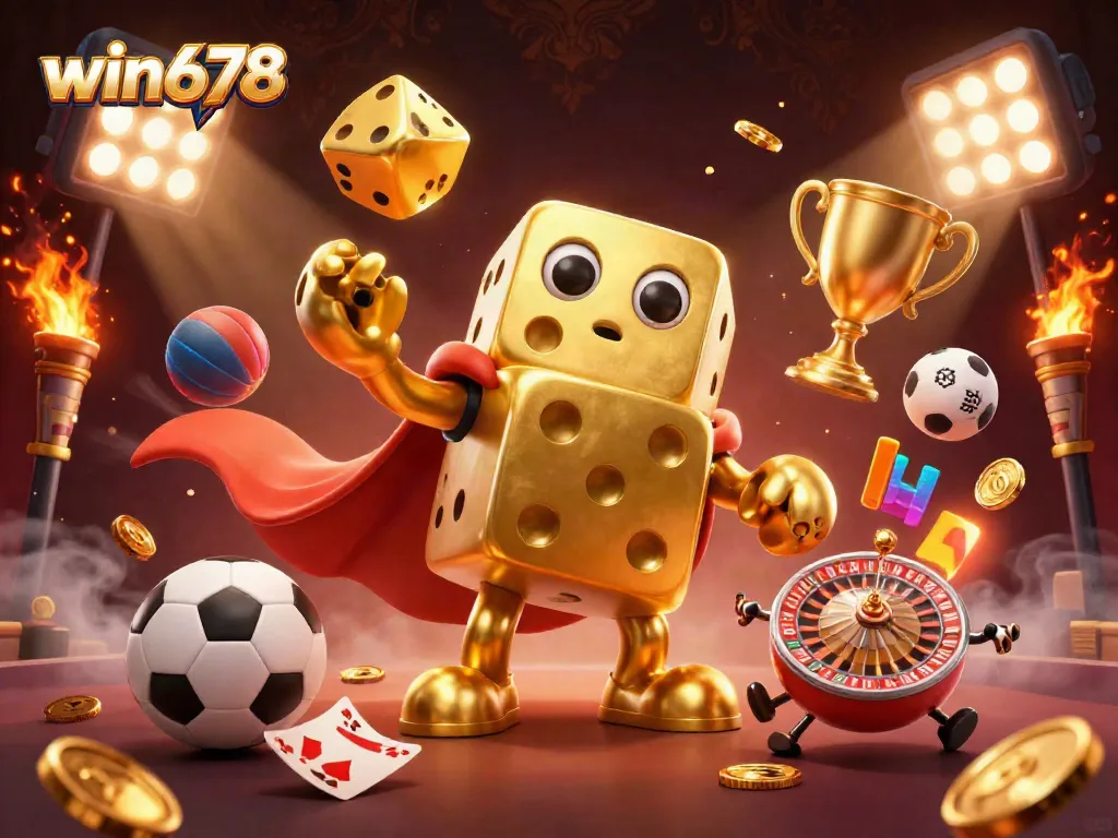 Experience the thrill of win678 with dynamic sports and casino elements illustrated in an engaging scene.