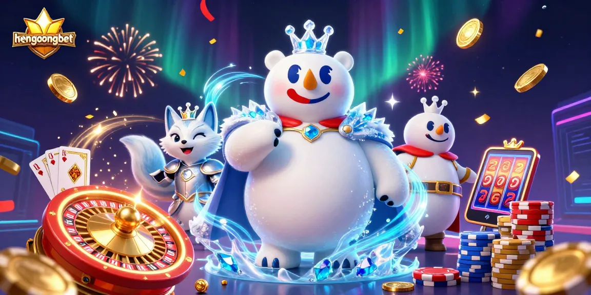 Experience thrilling gaming action with hengongbet, featuring vibrant casino characters surrounded by sparkling gems and iconic gaming elements.