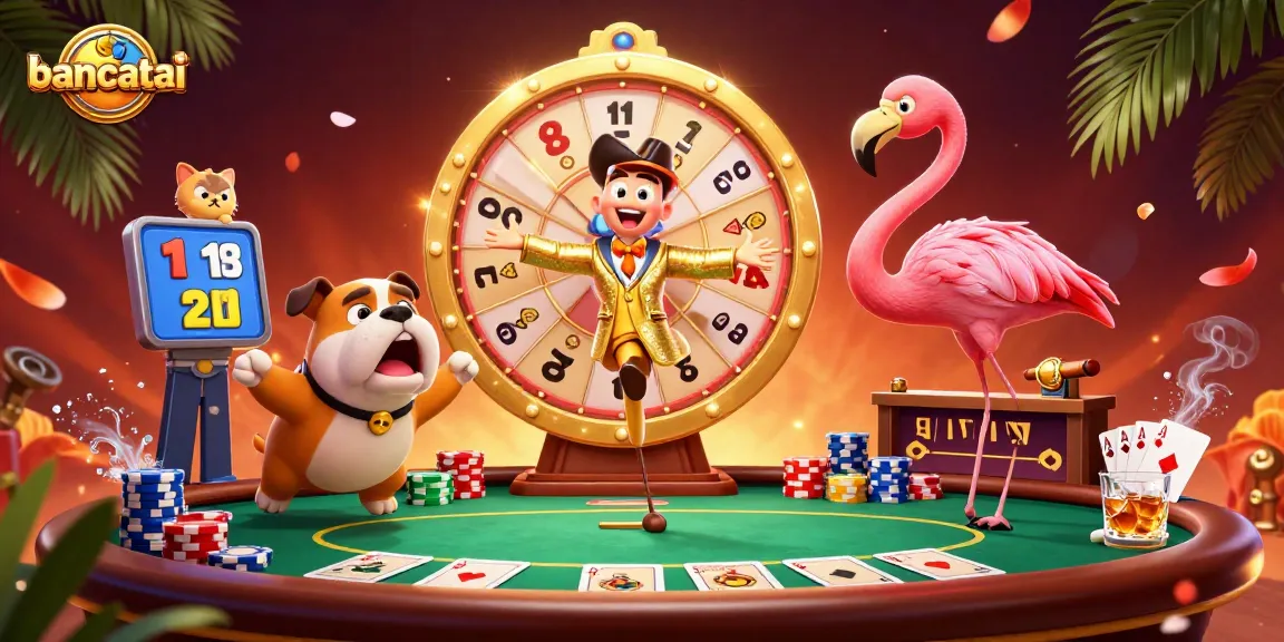 Bancatai showcases an exciting casino scene with animated characters and vibrant poker elements.