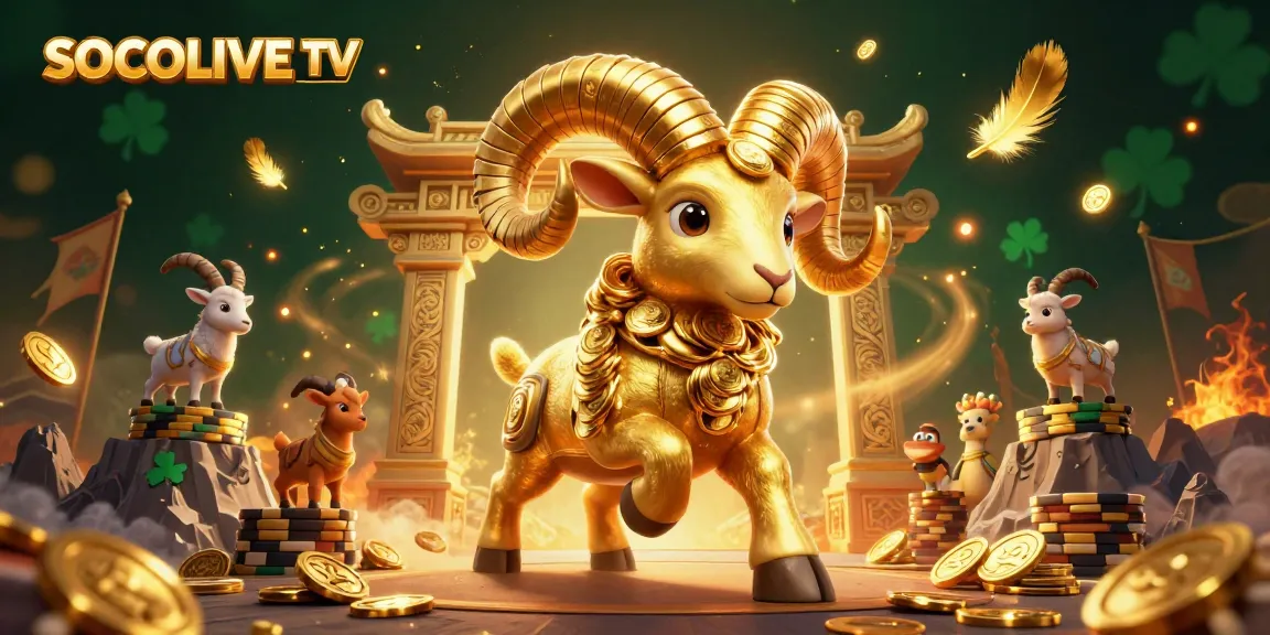 Engaging scene showcasing SOCOLIVE TV with a golden ram charging at a gate amid dynamic gambling elements.