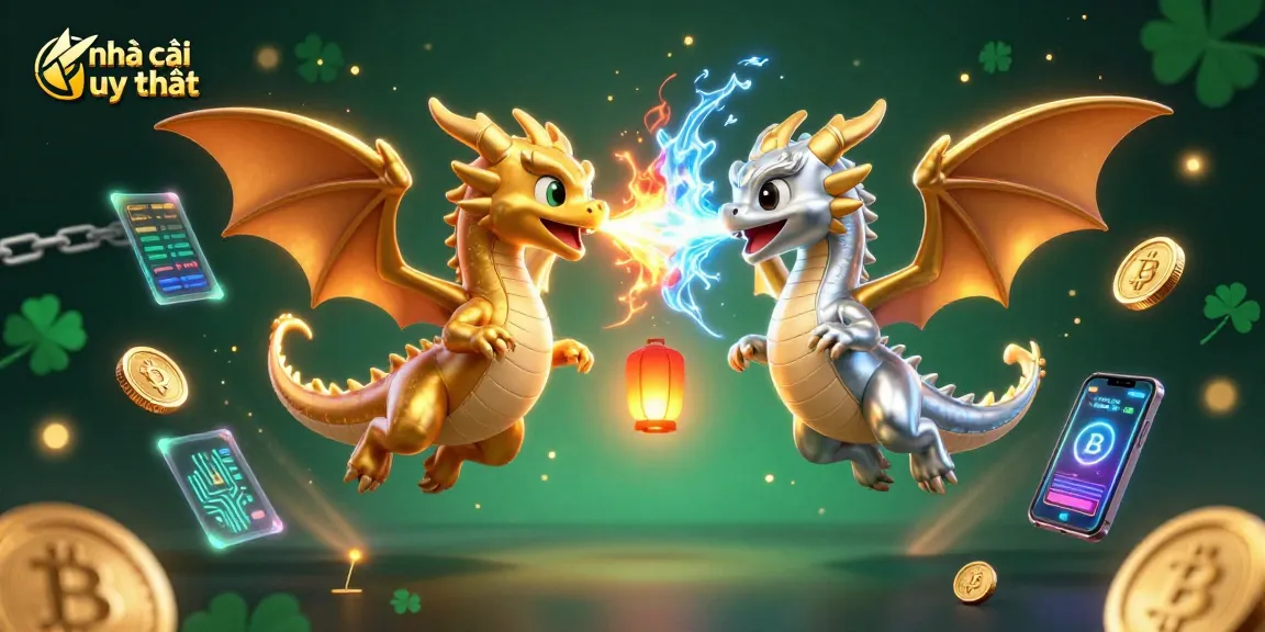 Engaging scene showing nhà cái uy tín with dragon characters amidst dynamic cryptocurrency elements.
