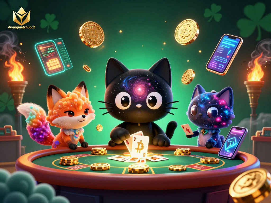 Engage with duongmatchuoc2's cosmic casino adventure, featuring dynamic 3D elements and a playful black hole cat.
