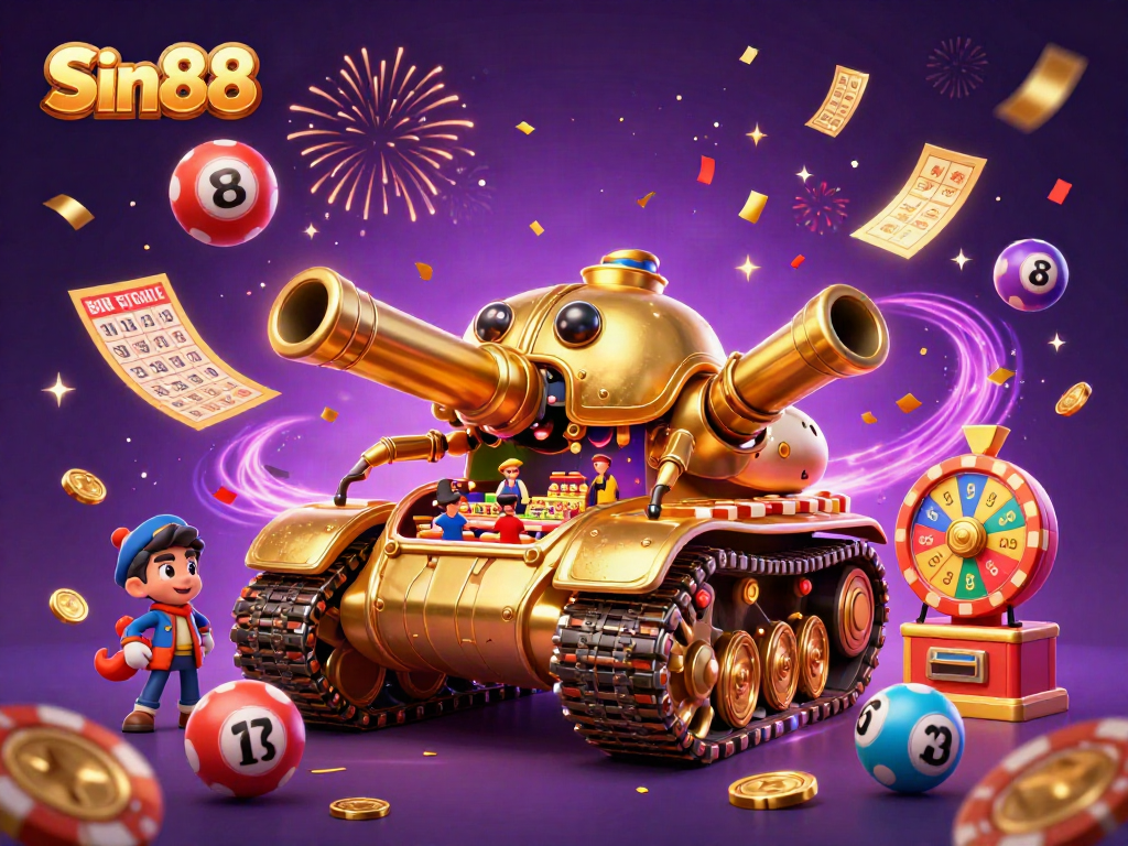 Experience the excitement of Sin88 with a vibrant casino world inside a golden beetle tank.