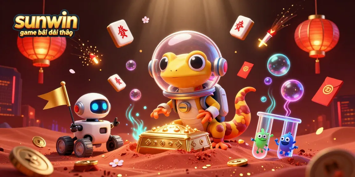 Experience sunwin game bài đổi thưởng with vibrant characters discovering a golden casino on Mars.