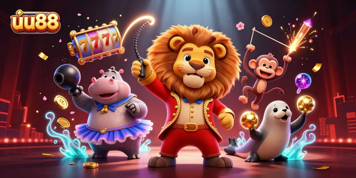 Win big at uu88 with vibrant slot games, featuring animated characters and bursting fireworks.
