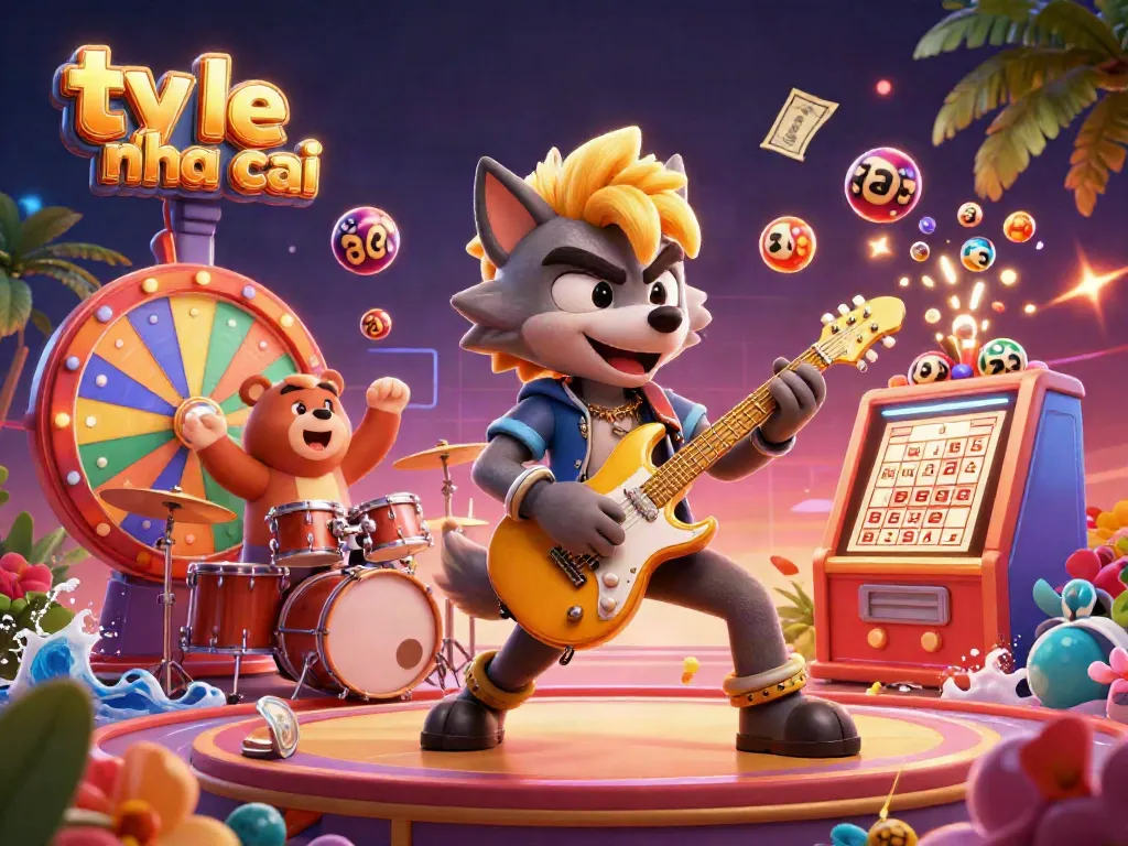 Experience the exciting action of "ty le nha cai" with vibrant lottery elements and colorful characters.