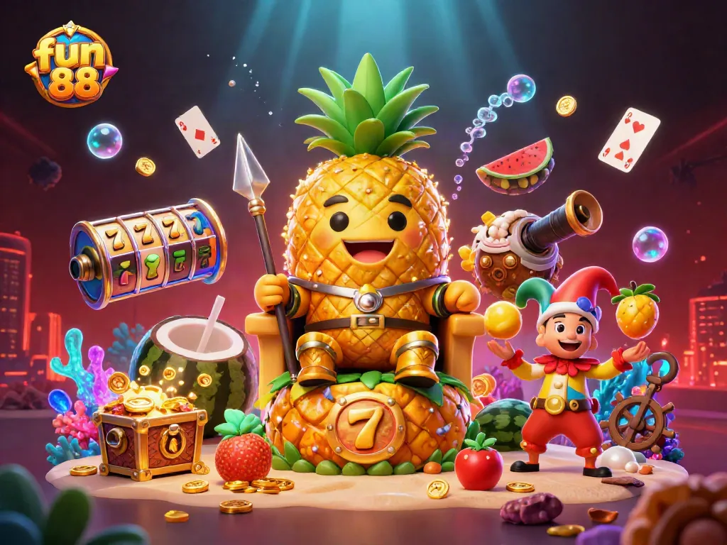 Experience fun 88 with unique characters and vibrant casino elements in an engaging 3D illustration.