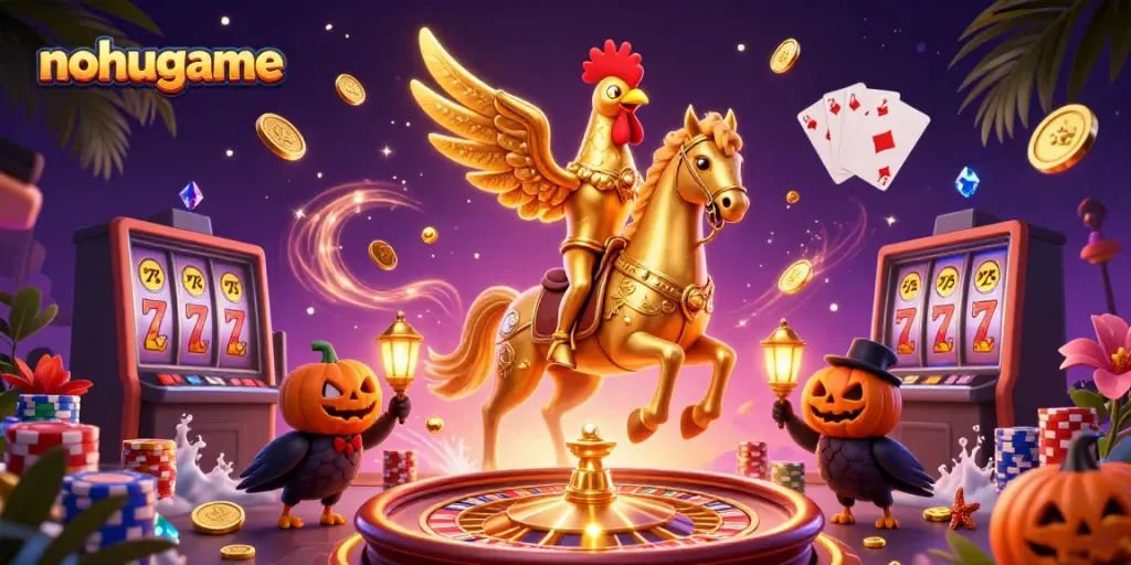 Spin the lucky reels and win big with nohugame featuring a captivating casino scene.
