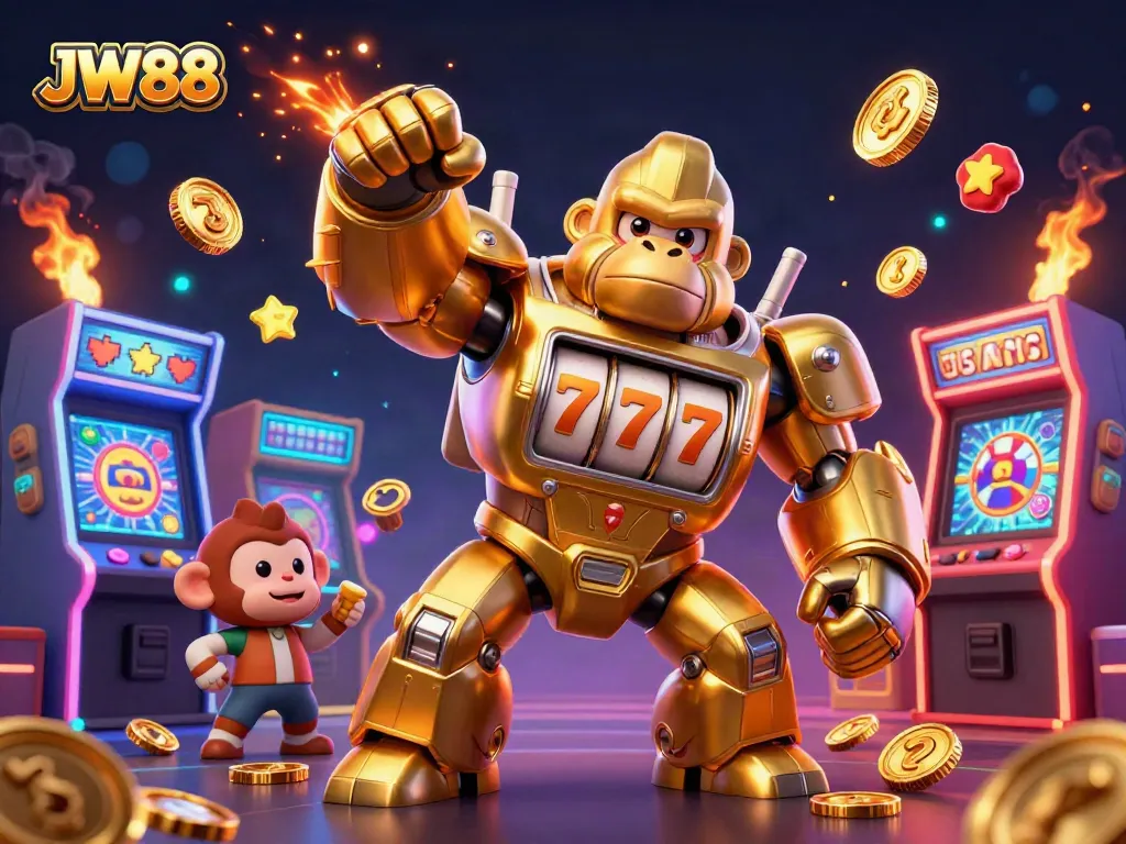 Engaging JW88 Gorilla Mech theme showcasing vibrant slot gaming elements and explosive wins.