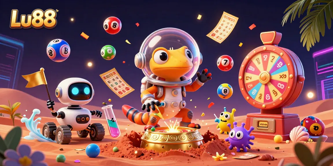 Lu88 uncovers a golden casino in a vibrant Martian landscape filled with lottery excitement.