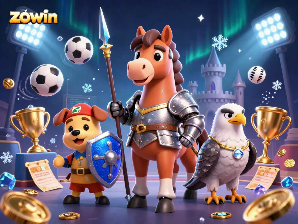 Experience thrilling gaming at Zowin with knights and animated sports elements.