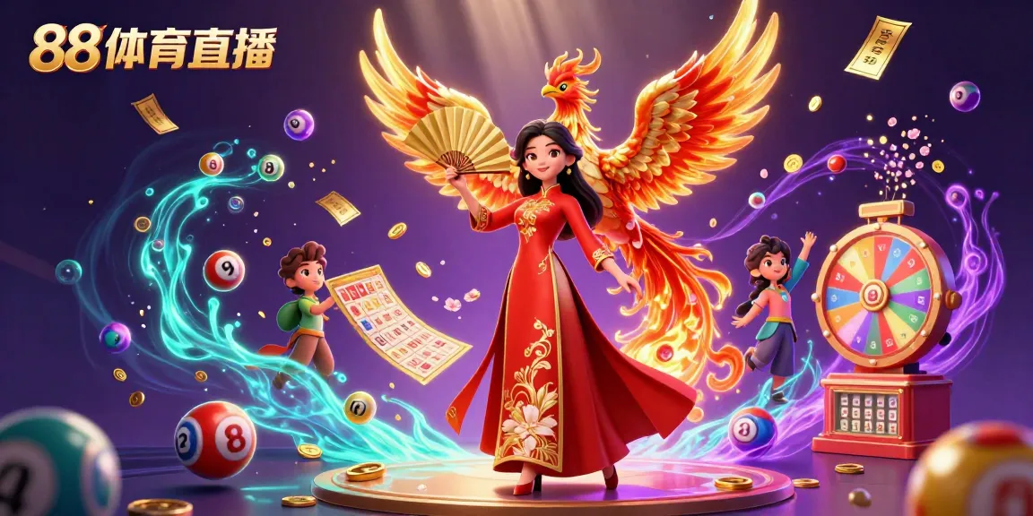 88体育直播 showcases dynamic lottery elements and cultural symbols in an engaging casino illustration.