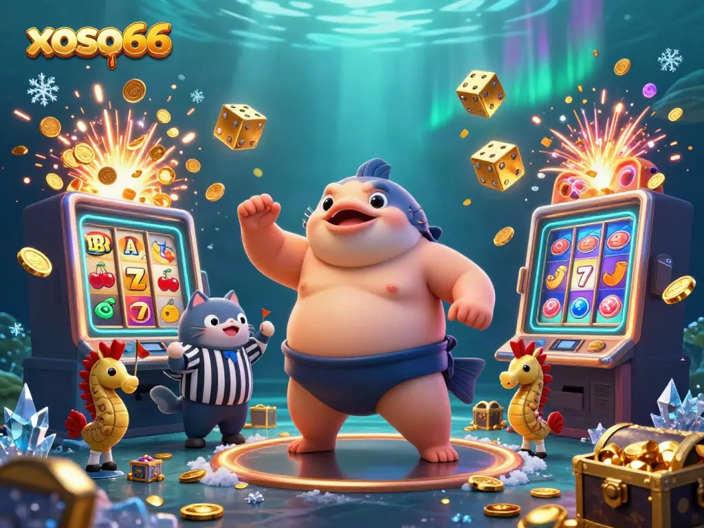 Experience the excitement of xoso66 with vibrant underwater casino scenes featuring animated characters and dynamic gambling elements.