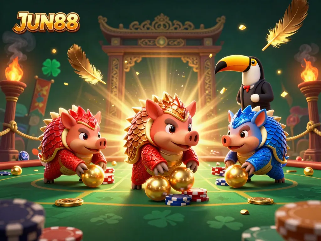 Experience thrilling games at JUN88, where pangolins deliver jackpots in a vibrant casino setting.