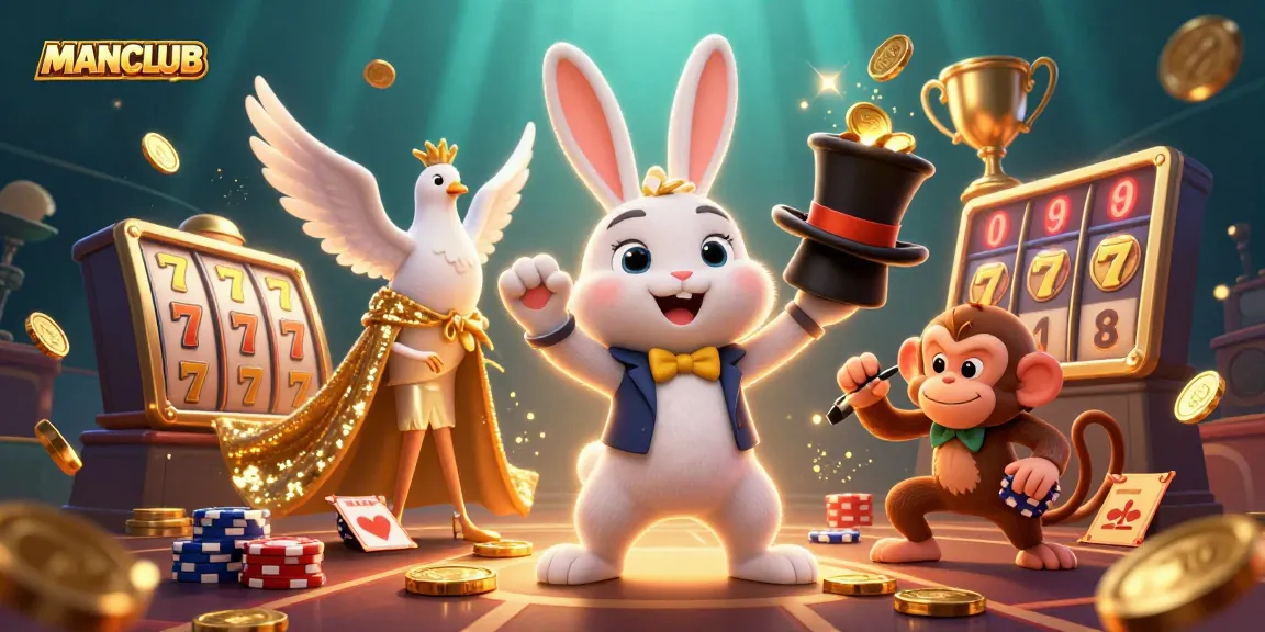 Experience the thrill of winning at MANCLUB as a magician rabbit unveils golden coins and jackpot surprises!