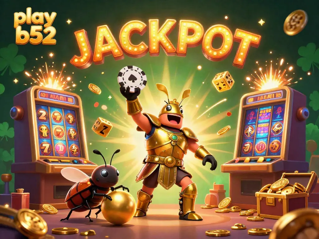 Play B52 as the hercules beetle celebrates jackpot wins in a vibrant 3D casino scene.
