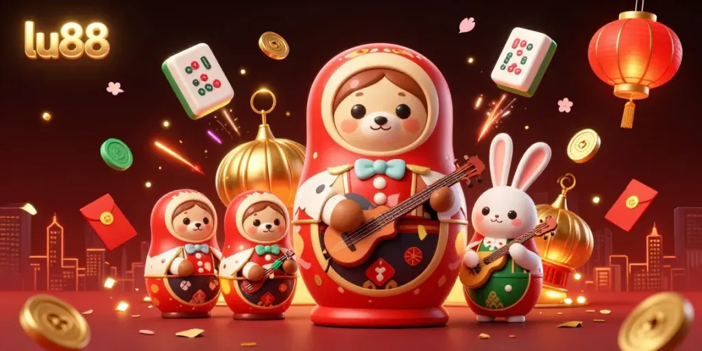 Experience the excitement of lu88 with a vibrant 3D scene featuring playful casino elements and characters.