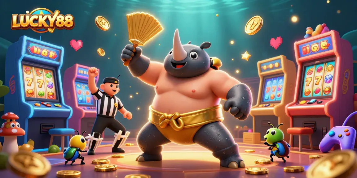 Experience thrilling action at LUCKY88 with colorful slot machines and lively beetle characters.