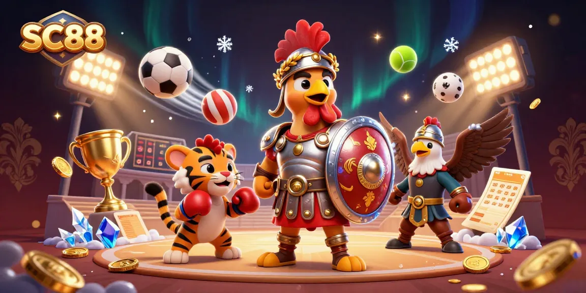 Engage with thrilling SC88 gaming visuals featuring dynamic characters and casino elements.