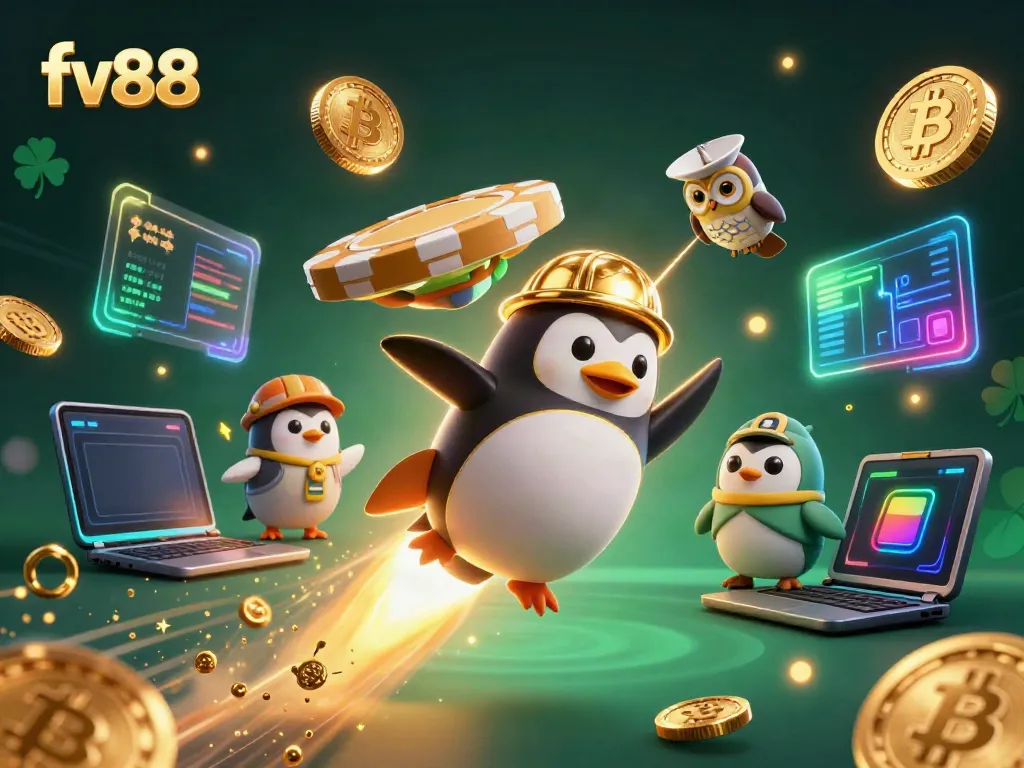 Experience the thrill of gaming with fv88 in this vibrant casino-themed illustration.