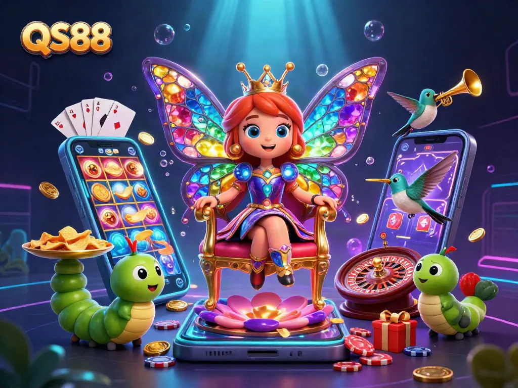 Experience the thrill of QS88 with vibrant 3D characters, colorful slot games, and dynamic gambling elements.
