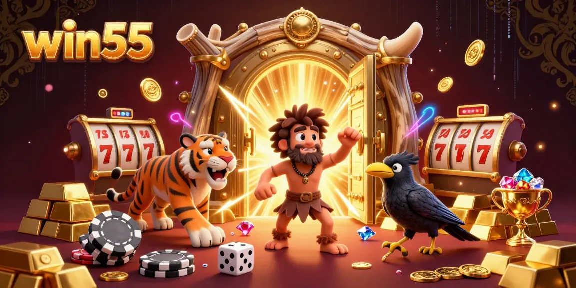 Experience thrilling gameplay with win55 at a prehistoric casino, featuring vibrant 3D characters.