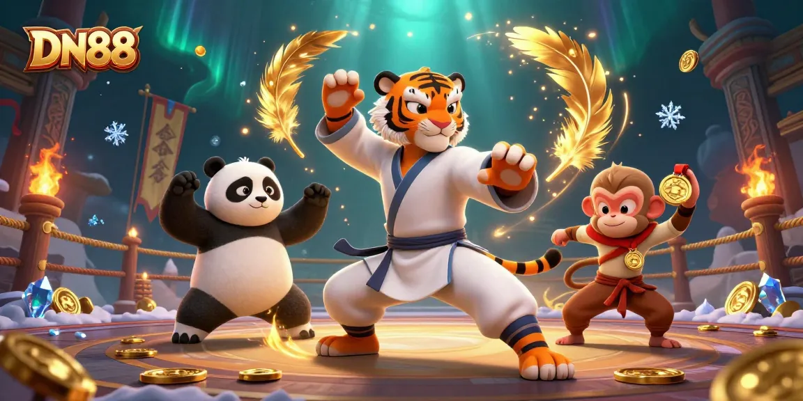 Engage in thrilling gameplay at DN88 with a vibrant scene showcasing a kung fu tiger master in action.