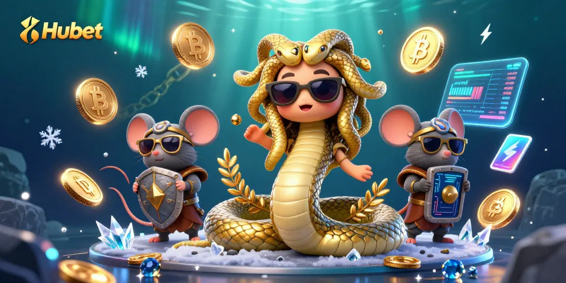 Engage in thrilling gambling at Hubet with dynamic casino-inspired 3D art featuring mythical characters and crypto elements.