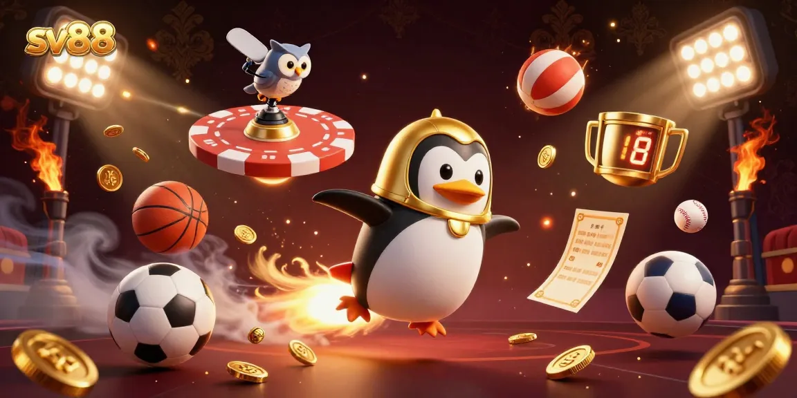 Experience exciting gameplay at sv88 with a golden penguin rocket and dazzling casino elements.