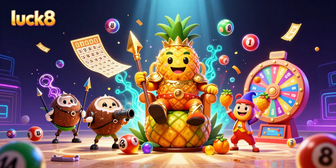 Engage with luck8's vibrant casino scene featuring a pineapple king and engaging gaming elements.